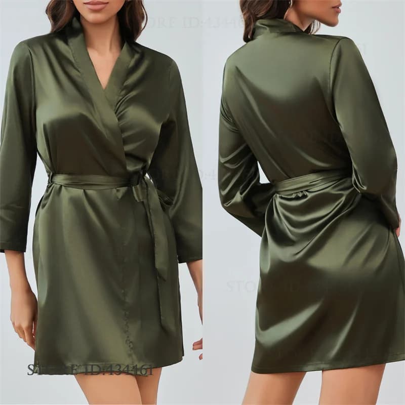 Spring Summer New Female Robe Kimono Bathrobe Gown Ice Silk Sleepwear Home Dress Loose Nightwear Lounge Wear Women Lingerie