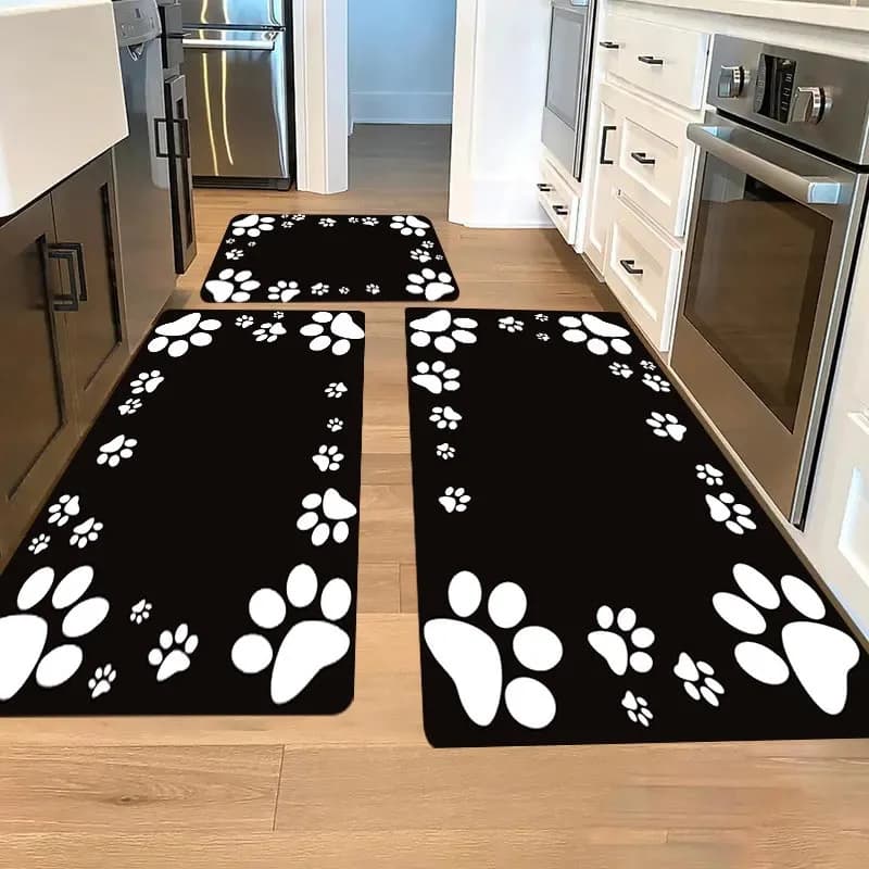 1pc Thick 0.43inch Kitchen Floor Mat, White Cat Claw Pattern Floor Mat Thickened Wear-Resistant Beautification Suitable for Ki