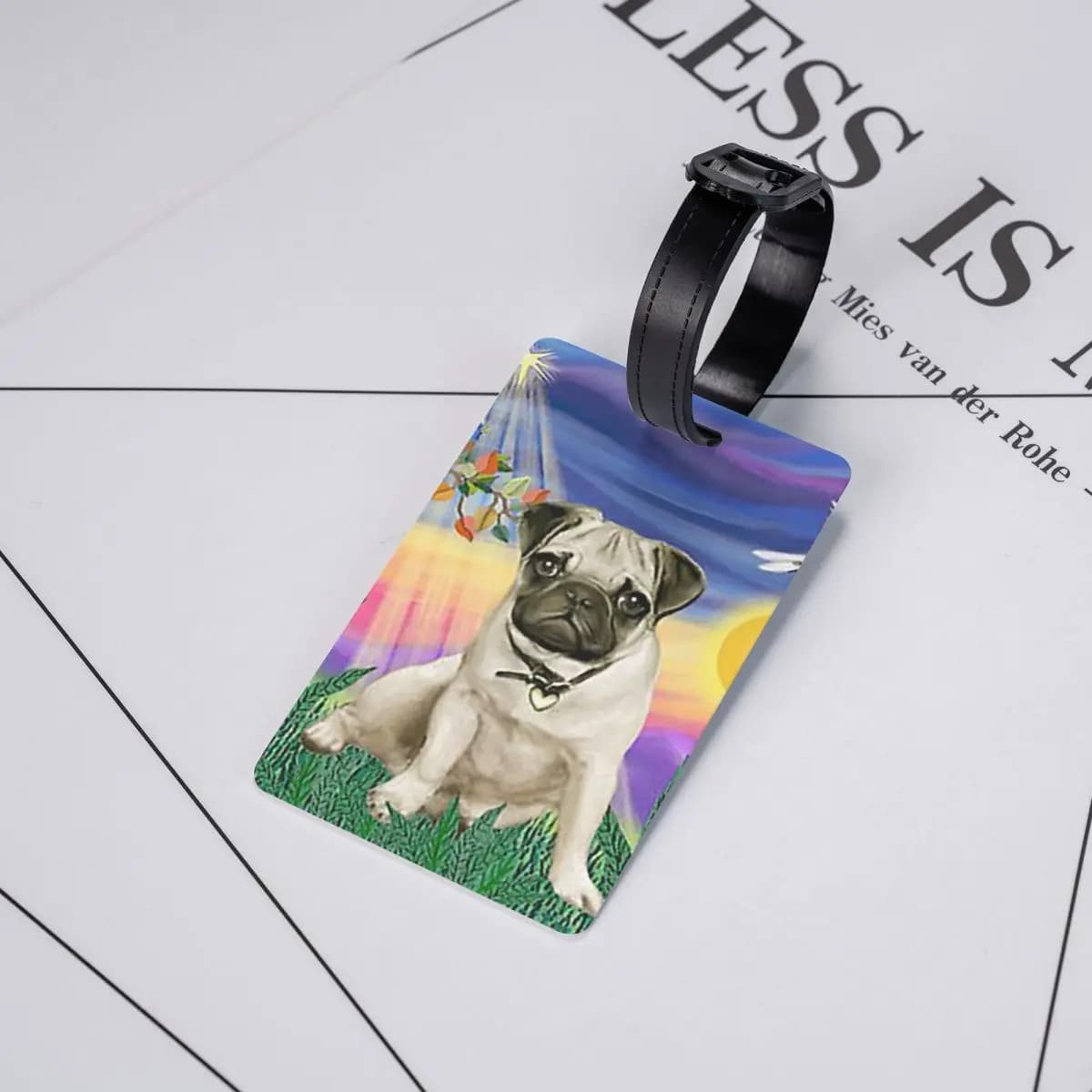 Twilight With A Pug Etichette per bagagli Accessori per valigie Etichetta per bagagli da viaggio Porta etichette per imbarco ID Nome Indirizzo