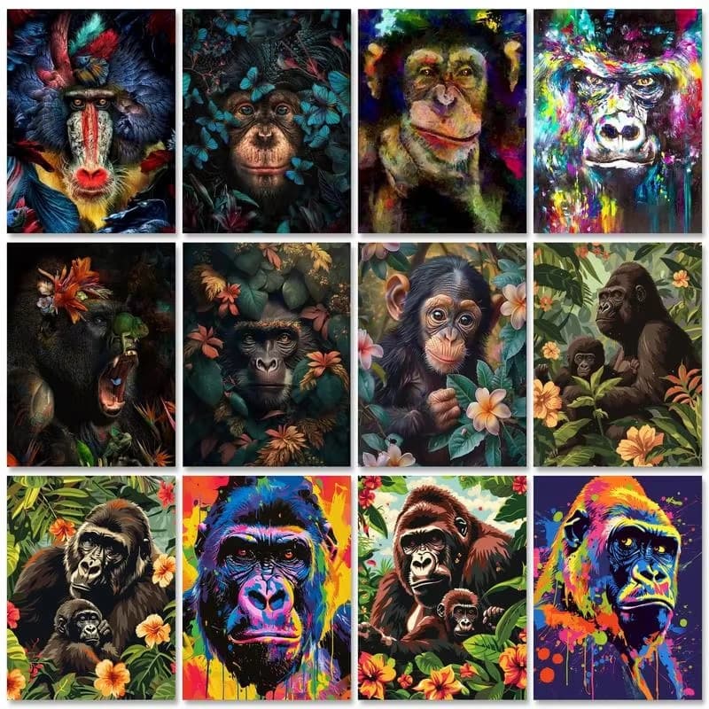 Oil Painting By Numbers Gorilla DIY Paint By Numbers for Adult Animals Frameless Canvas Painting Unique Gift