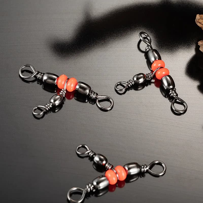 10 pieces fishing connector swivel three-way stretch ring with beads for fishing accessories with fishing line