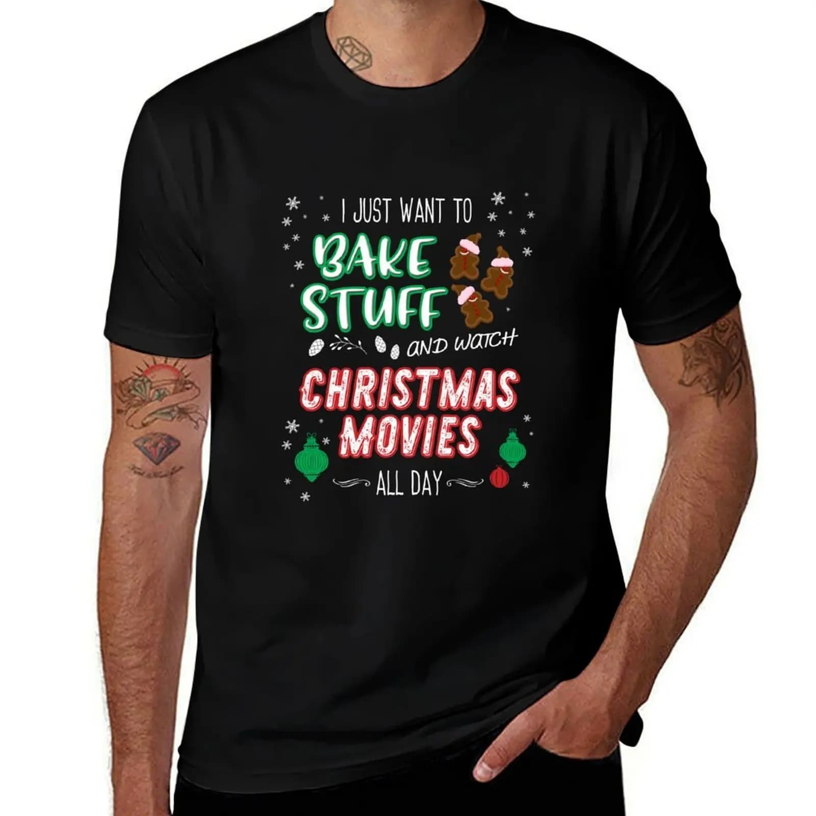 Voglio solo fare dolci e guardare film natalizi. T-shirt stile urbano casual a maniche corte.