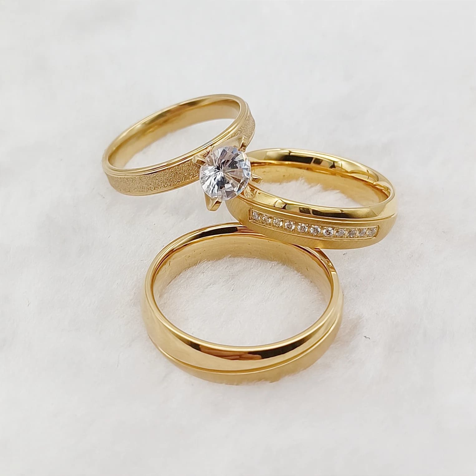 USA Style 18K Gold Plated Wedding Engagement Rings, Bridal Set, Alliance Couple Jewelry, Lovers, Valentines Gifts