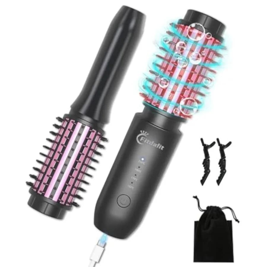 Spazzola Arricciacapelli Senza Fili 1.5" Mini Arricciacapelli Portatile 3-in-1 Spazzola Lisciante da Viaggio Ricaricabile