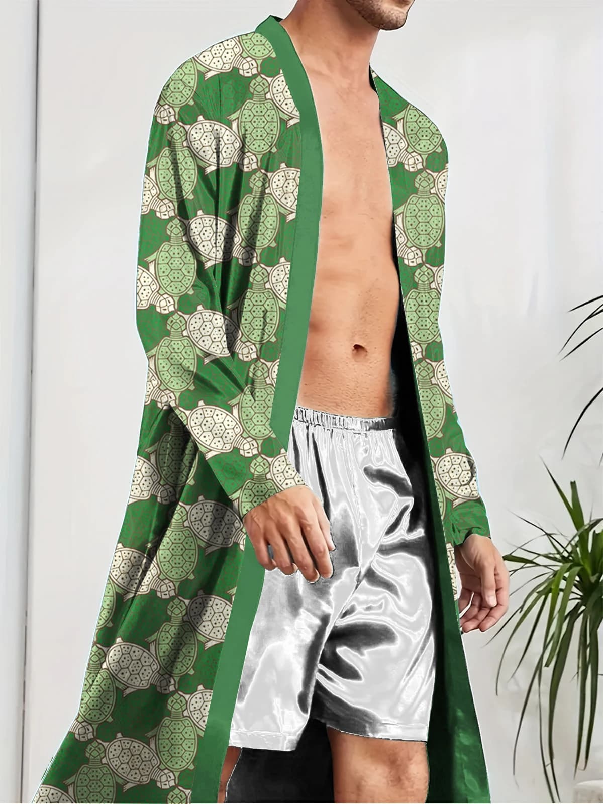 Accappatoio da uomo con motivo tartaruga stampato digitale, accappatoio da uomo alla moda e ad asciugatura rapida, casual e confortevole