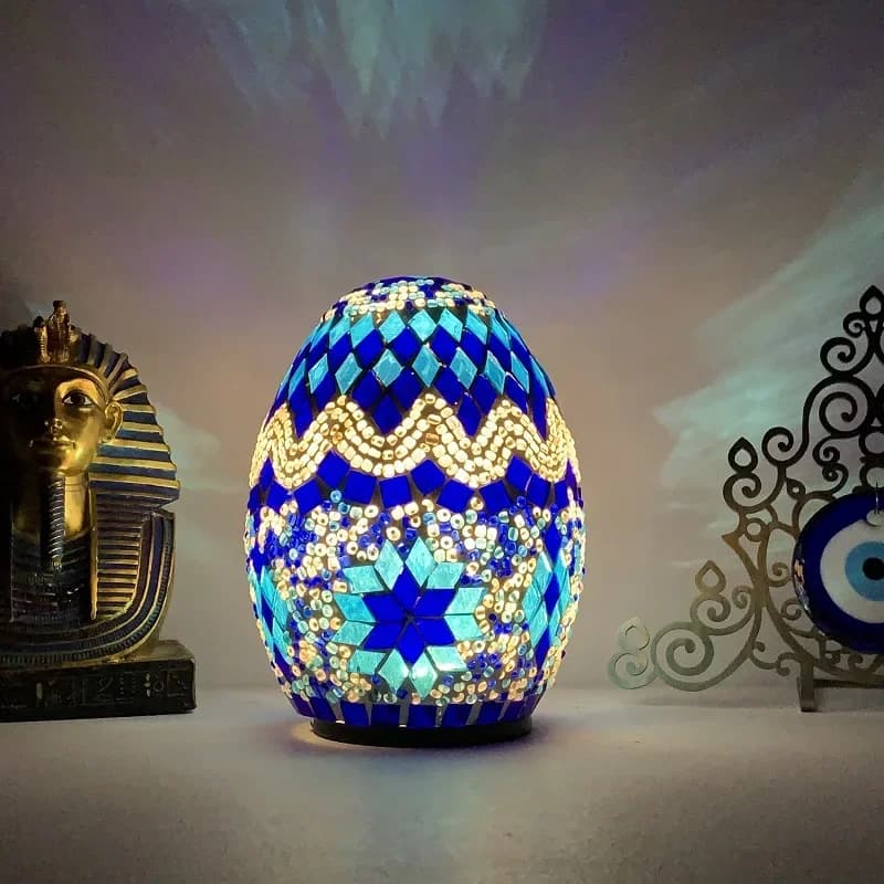 Lampada da tavolo a forma di uovo in mosaico turco fai-da-te Lampada da tavolo mediterranea fatta a mano con batteria ricaricabile Luci notturne Decorazioni per soggiorno Lampade da scrivania per camera da letto