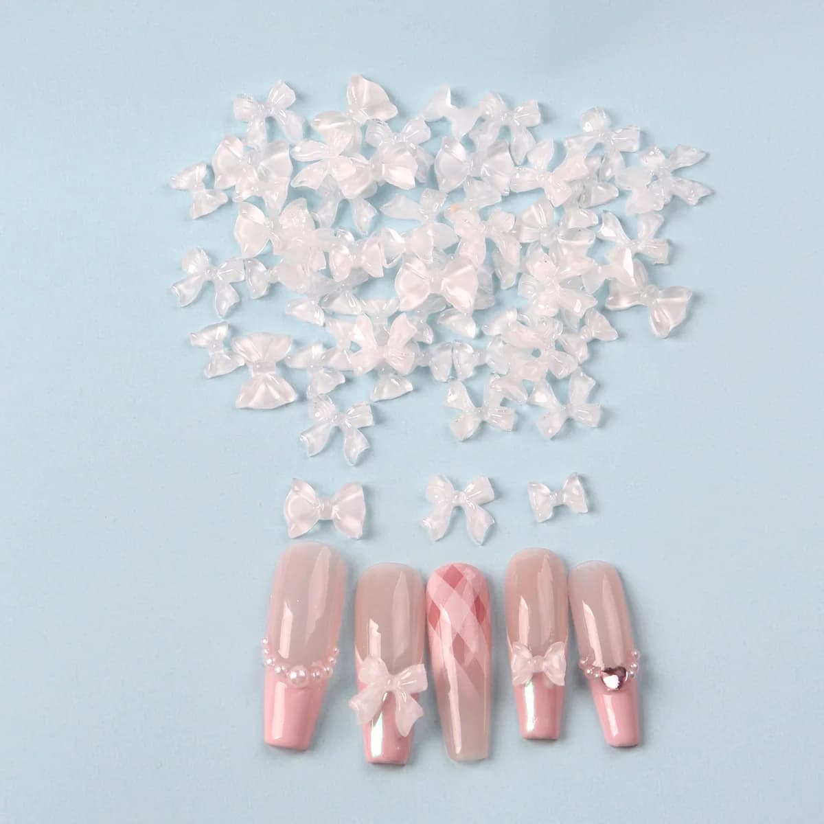 50 pezzi misti 3D fiocco bianco nastro resina manicure decorazione unghie Kawaii Bowknot unghie artistiche ciondoli