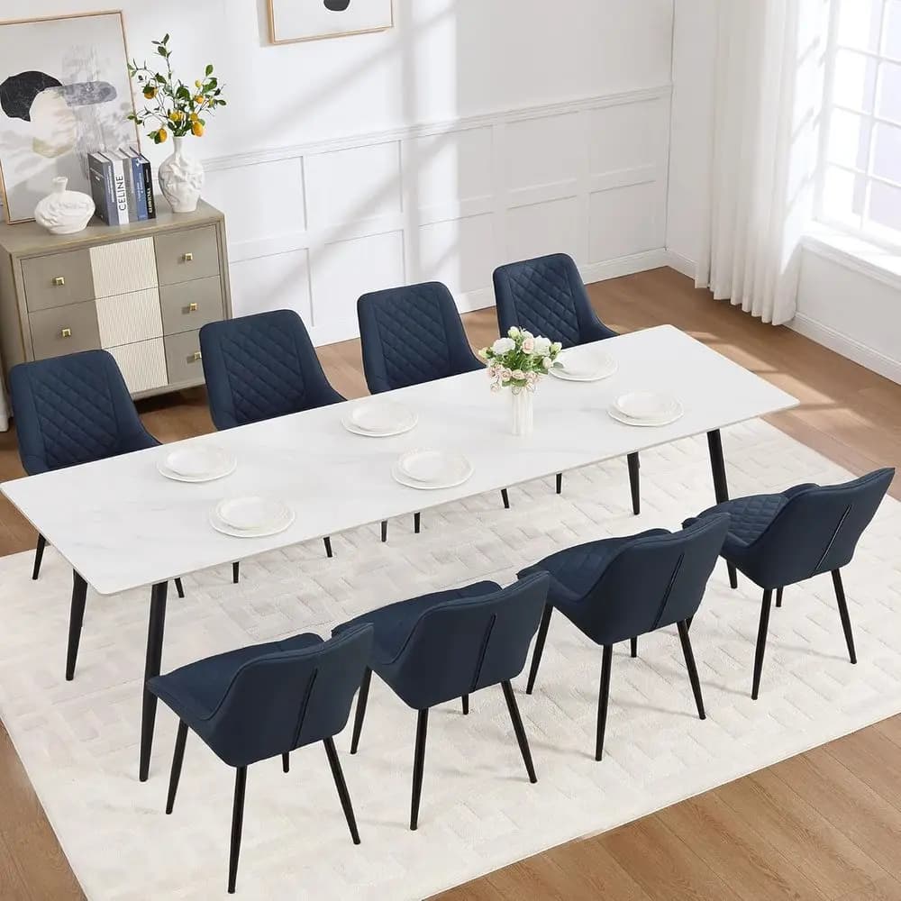 Set di 8 Sedie da Pranzo Ergonomiche con Cuscini Imbottiti, Rivestimento in Ecopelle, Gambe in Metallo Regolabili per Cucina o Sala da Pranzo