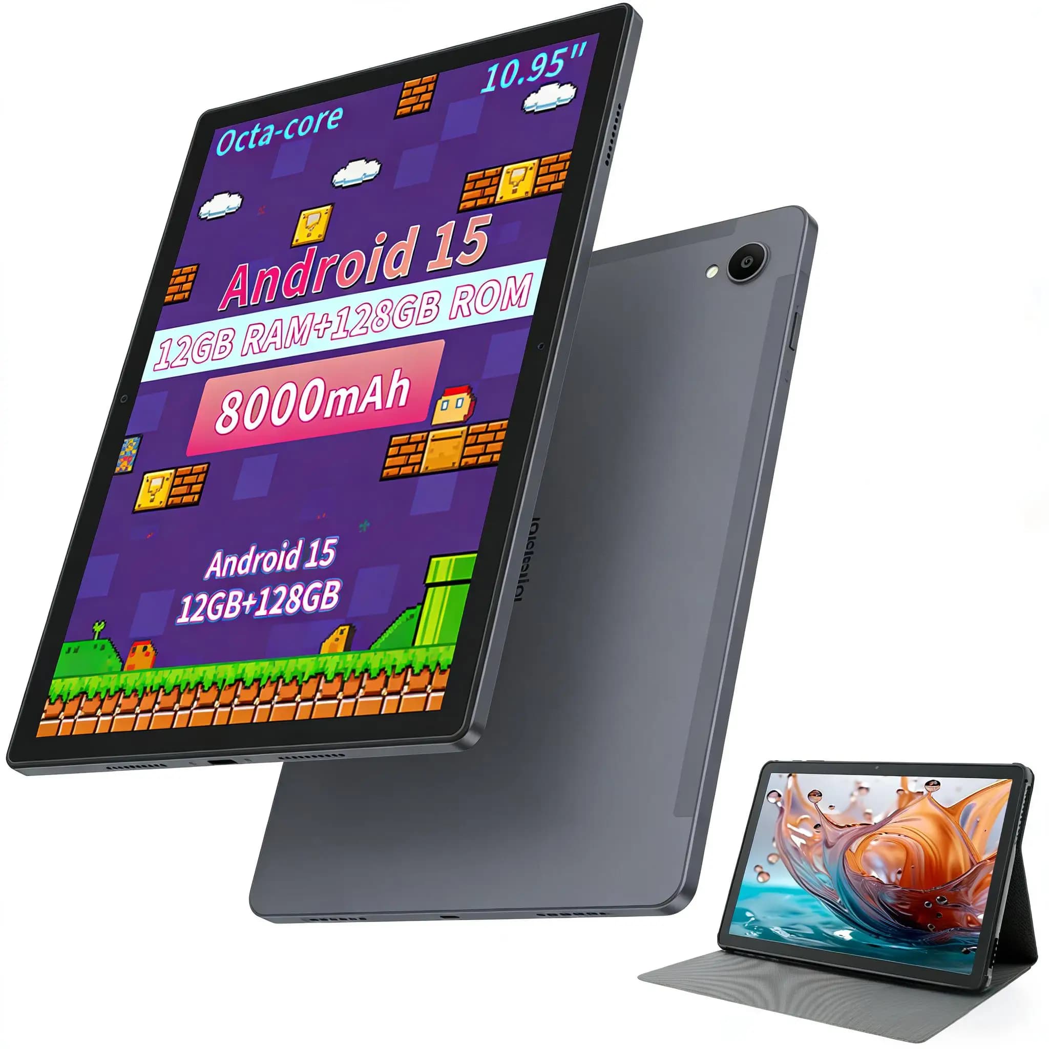 ANRY Tablet Android 15 from 10.95 inch Octa Core 12GB RAM 128GB ROM 8000mAh WiFi Bluetooth IPS for Gaming and Students with Google Play GMS