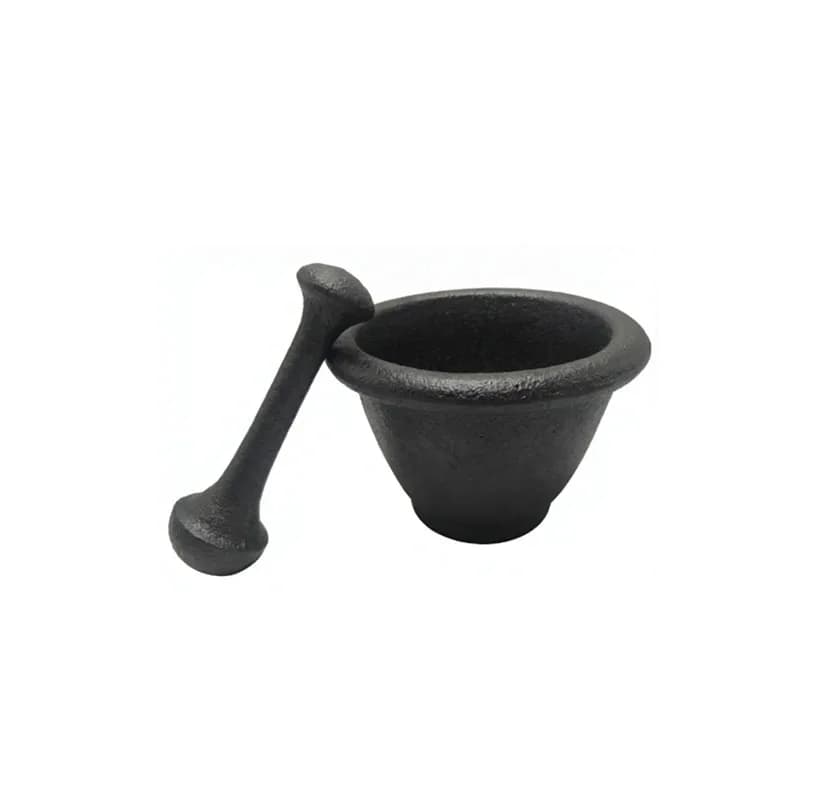 Large caliber spice grinding two-piece set of cast iron garlic pester for household use, uncoated cast iron pestle tool