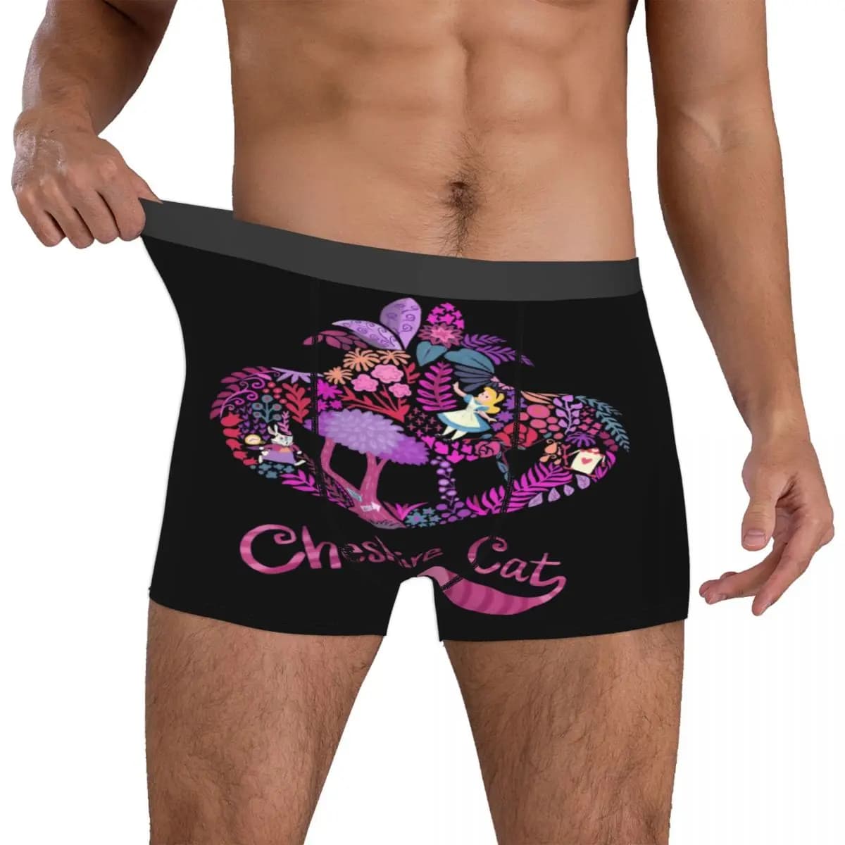 Boxer da uomo personalizzati con gatto Cheshire in stile anime, stampa 3D, mutande morbide con design cartoon manga