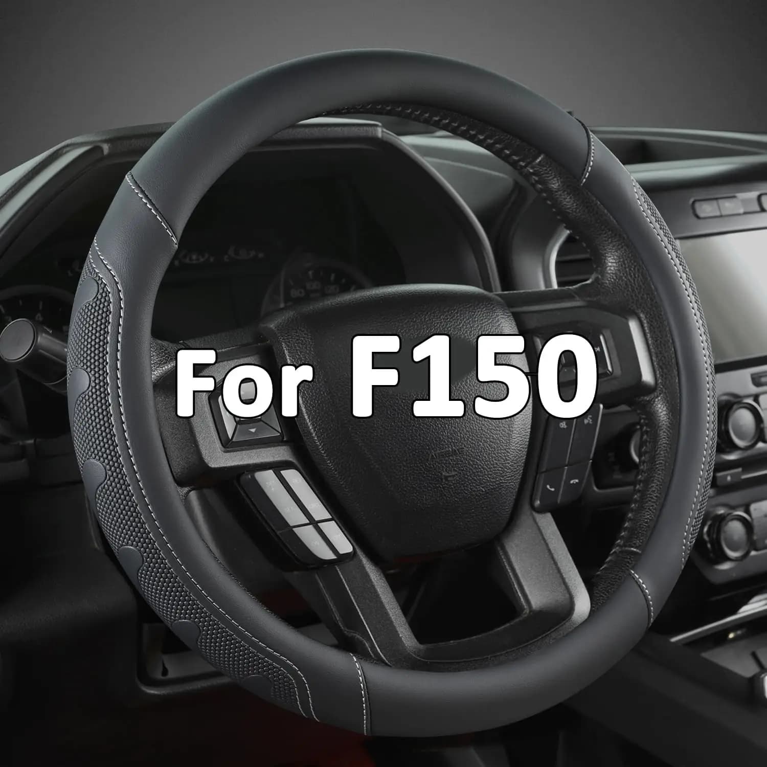 Premium Leather Cover for Ford Trucks - Anti-slip, Easy Installation, Black/Grey Design (15.5-16 Inches)