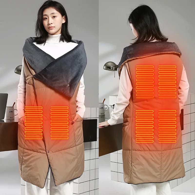 87HA Coperta riscaldante USB Gilet Scialle elettrico Tappetino 3 controlli della temperatura Riscaldamento esterno Durevole Portatile Morbido Impermeabile
