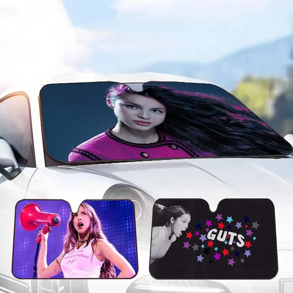 Parasole Pieghevole per Parabrezza Anteriore Hot Pop O-Olivia Rodrigo 70x130cm, Protezione Solare per Auto con Stampa Anime e Cartoni Animati
