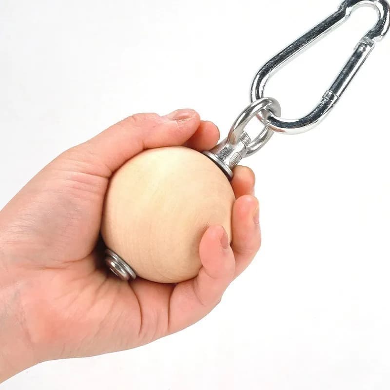 Wooden Grip Ball Training Handles with Nylon Strap and Metal Carabiner for Pull Up Bar Climbing Fitness Forearm Strength Workout