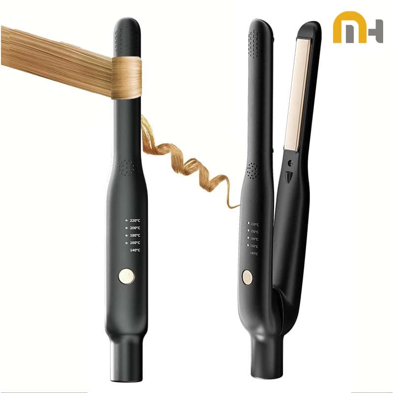 Mini plate and hair curler 2 in 1 - Quick ceramic heating 140-220 ° C - Portable hairplate for travel hairstyles on short hair