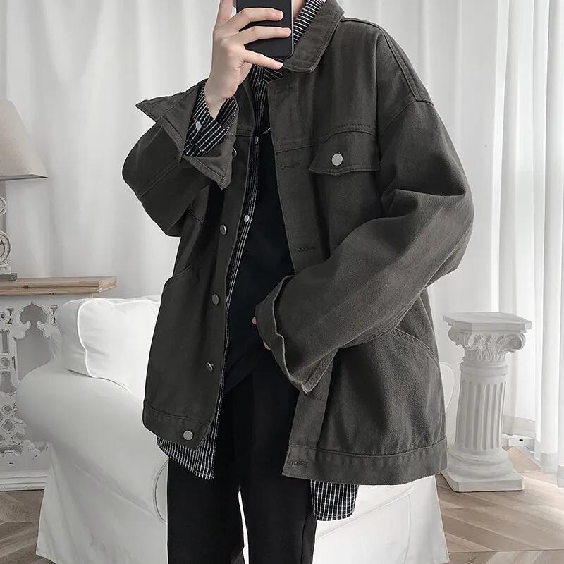 2025 nuova primavera autunno uomo giacche di jeans casual streetwear tuta sportiva tinta unita monopetto colletto rovesciato giacca di jeans