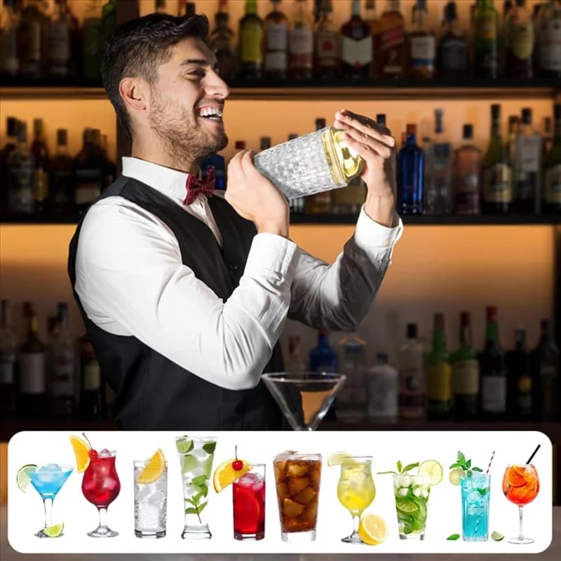 Shaker per cocktail in vetro HHO modello intrecciato, shaker per cocktail in acciaio inossidabile da 400 ml, mixer per cocktail-set completo