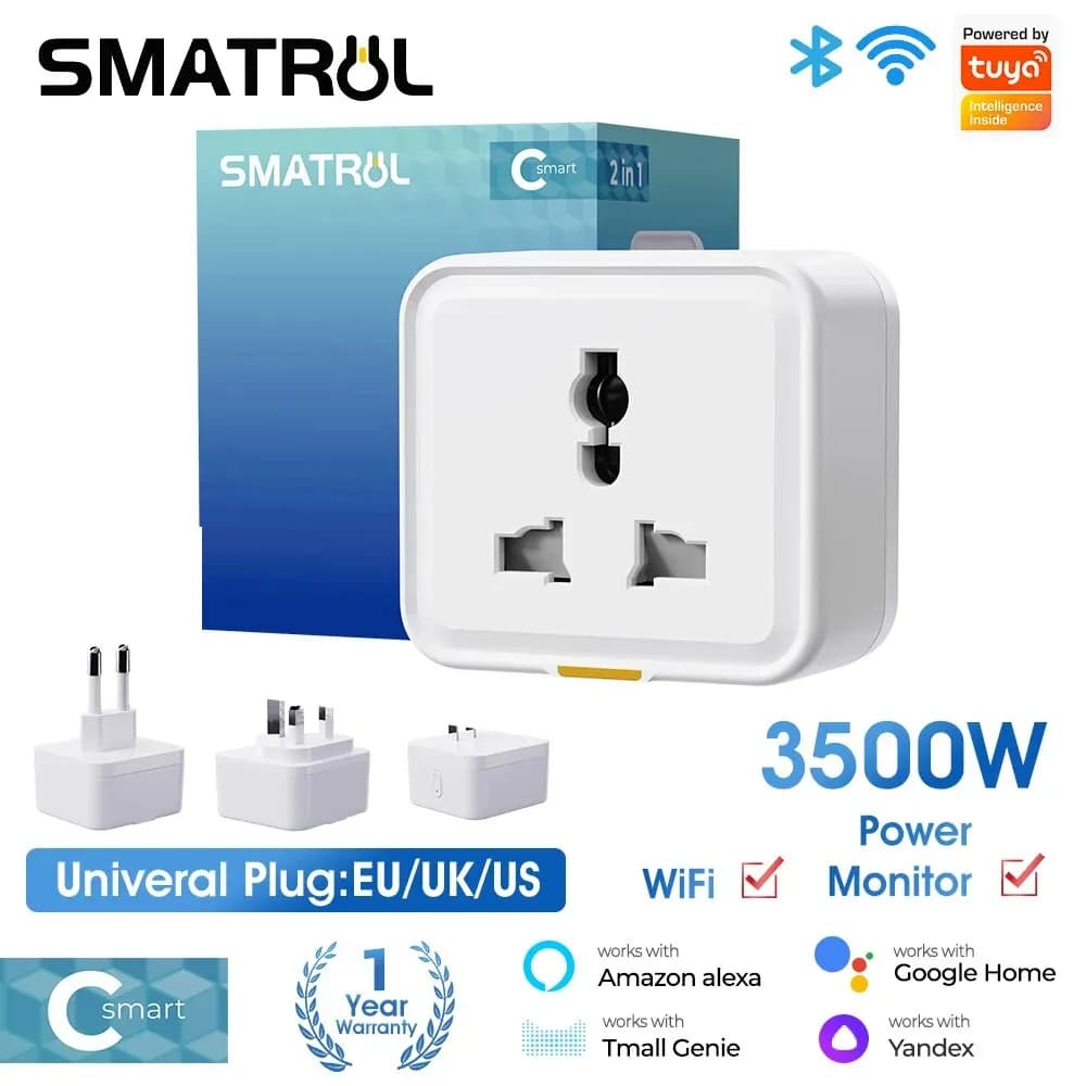 Tuya Smart Home Wireless WIFI Plug Socket UK EU US Universal 16A Travel Universal Power Monitor Timer socket
