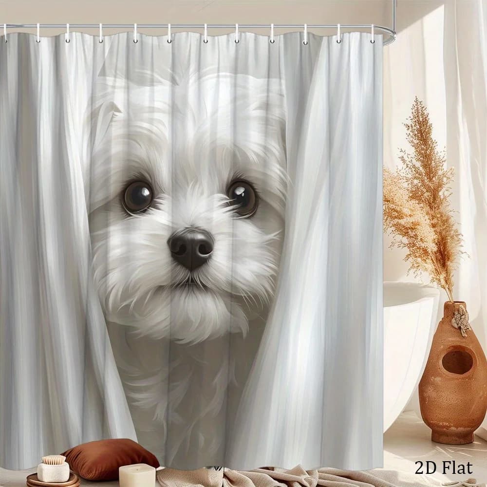 Shower Curtain Waterproof Shower Curtains 2D flat, 1-piece puppy shower curtain for bathtubs and showers - clear canine theme