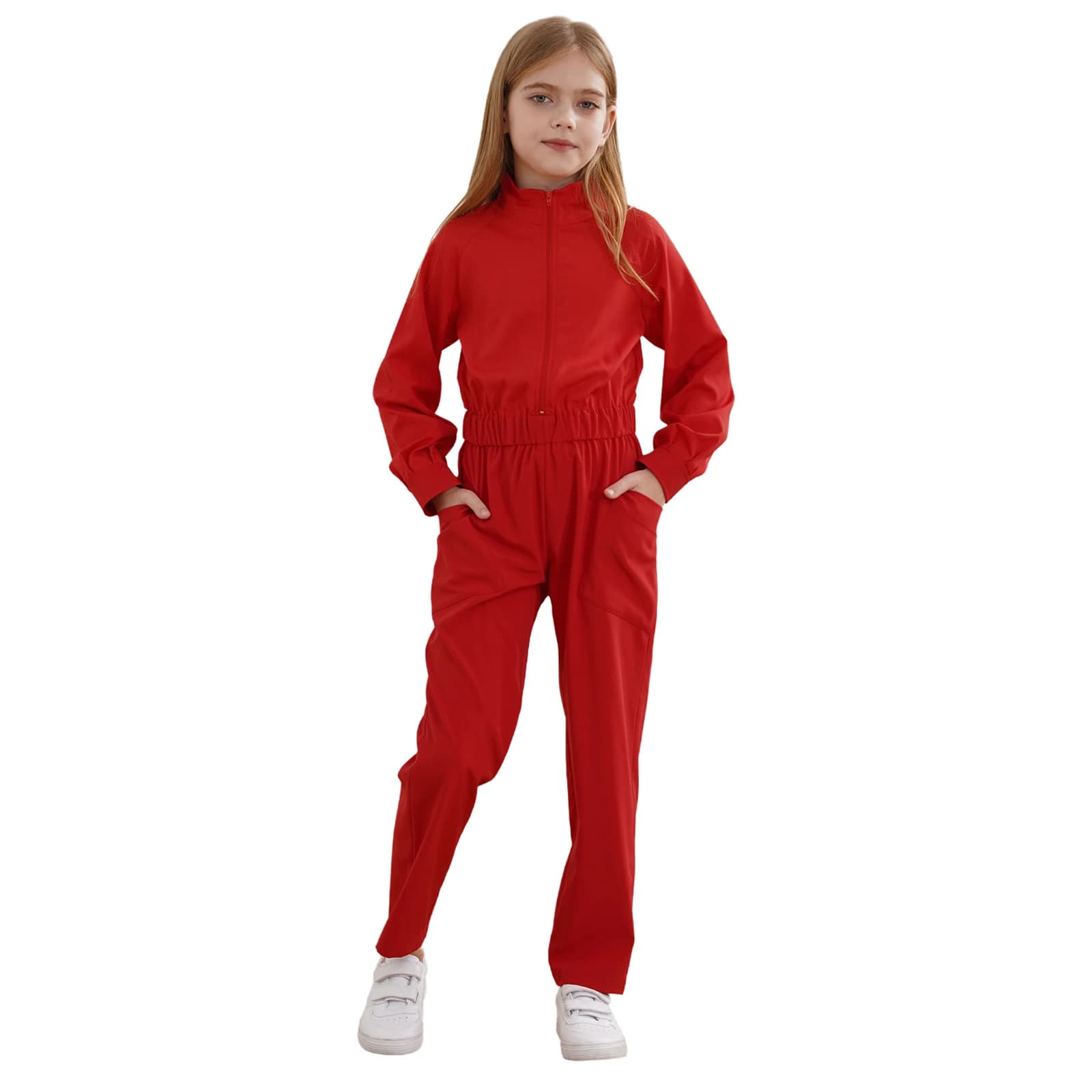 Tuta da ragazza con cerniera frontale Tuta da caldaia da meccanico casual da ragazzo Tuta da volo a maniche lunghe per bambini Vestito da Halloween per bambini