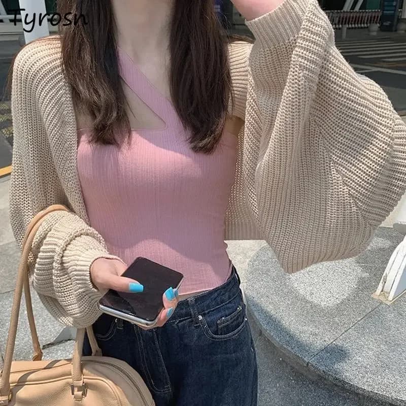 Coprispalle da donna Design Scialle sexy Bolero irregolare Elegante tutto-fiammifero Stile coreano Manica lunga Top corto lavorato a maglia Cardigan chic Femme