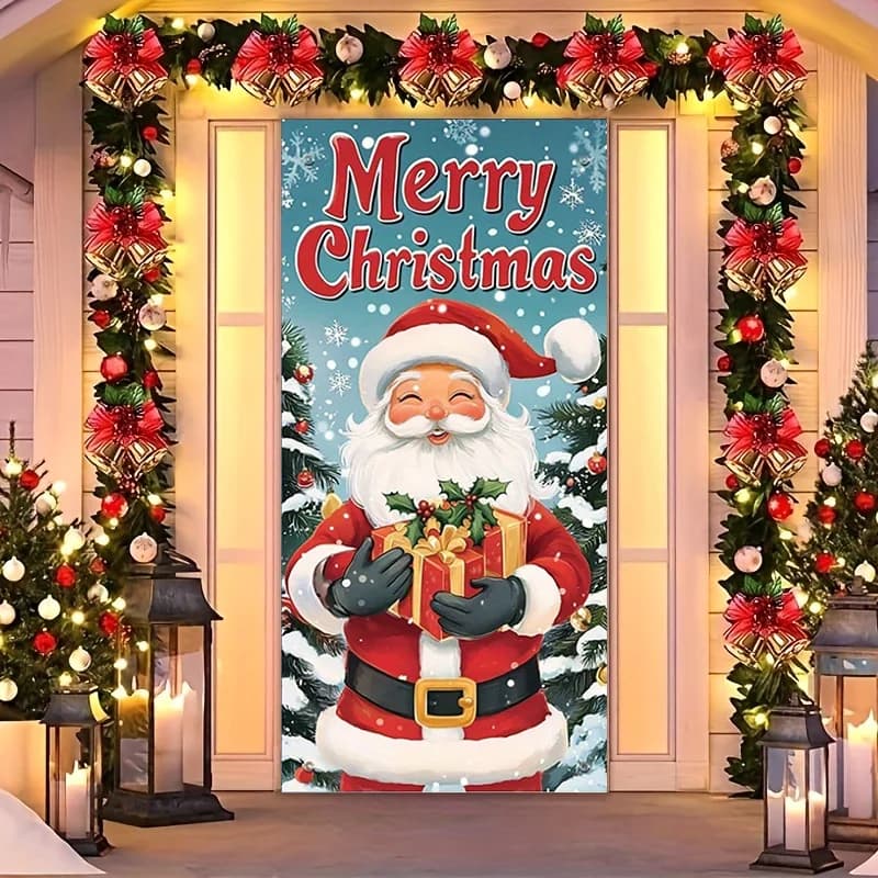1 pezzo, decorazione per porta natalizia con Babbo Natale che tiene un regalo: porta ad arco autoportante del paese delle meraviglie invernali