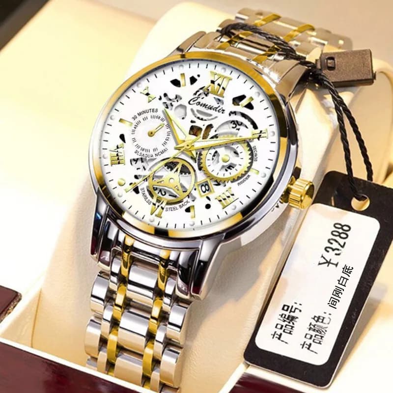 2025 Orologio da uomo al quarzo cavo da 40 mm nuovo Orologio da polso da uomo d'affari analogico con cinturino in acciaio con calendario luminoso impermeabile alla moda