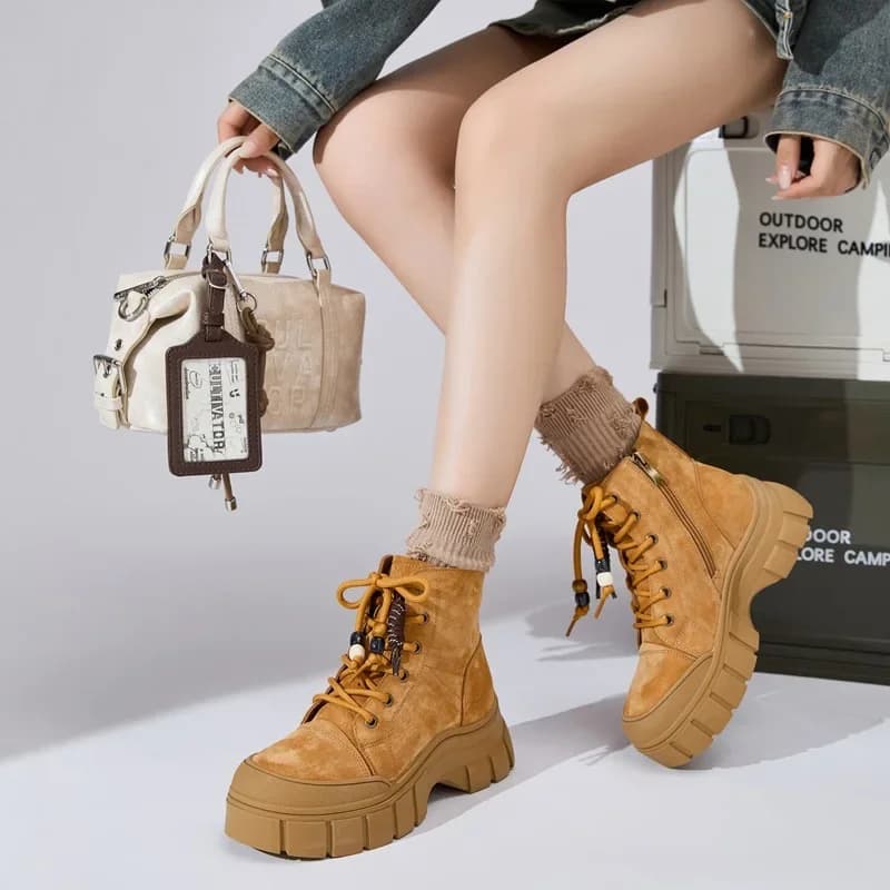 Women's Hiking Shoes, Height Increasing Work Shoes Thick Soled Fashionable Outdoor Camping Tourism Leisure Sports Tactical Boots