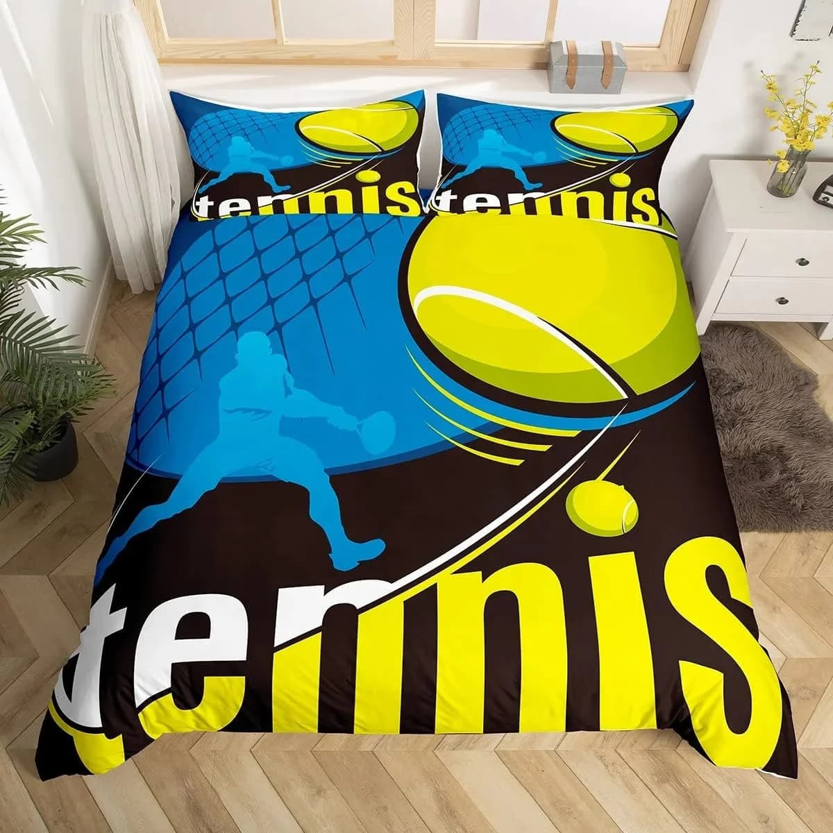 Copripiumino da tennis Grande decorazione per letto a tema sportivo Copripiumino per coppia da tennis Sport con palline Adatto per bambini Bambini Adolescenti