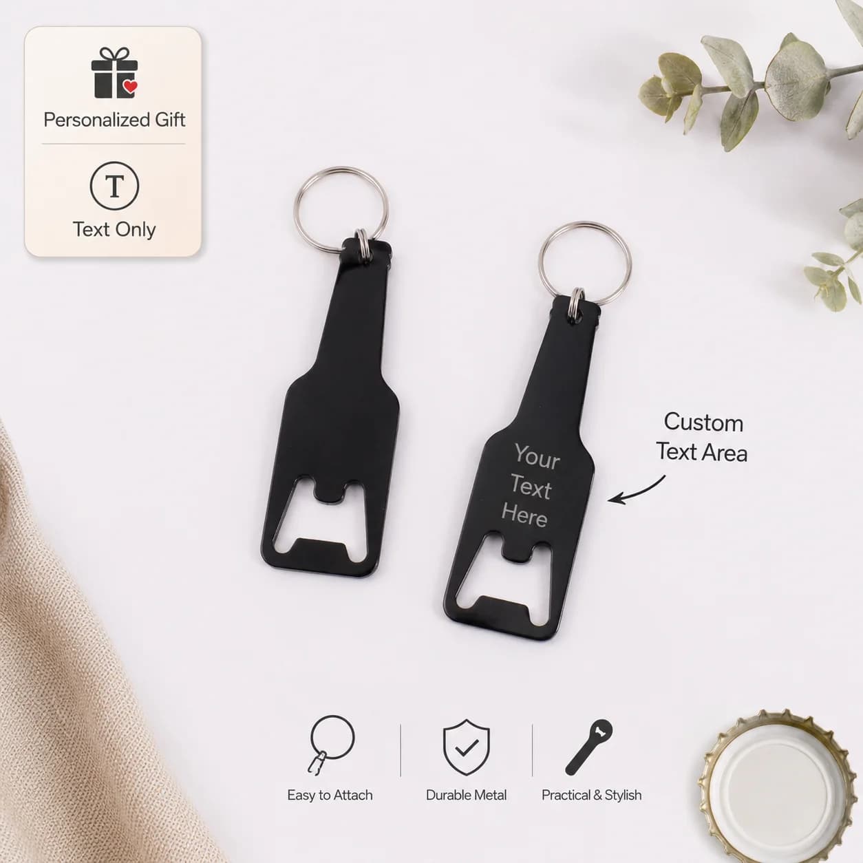 Custom Text Keychain Beer Bottle Opener Opener Metal Laser Engraving Customized Text Bottle Opener Personalized Name black Beer