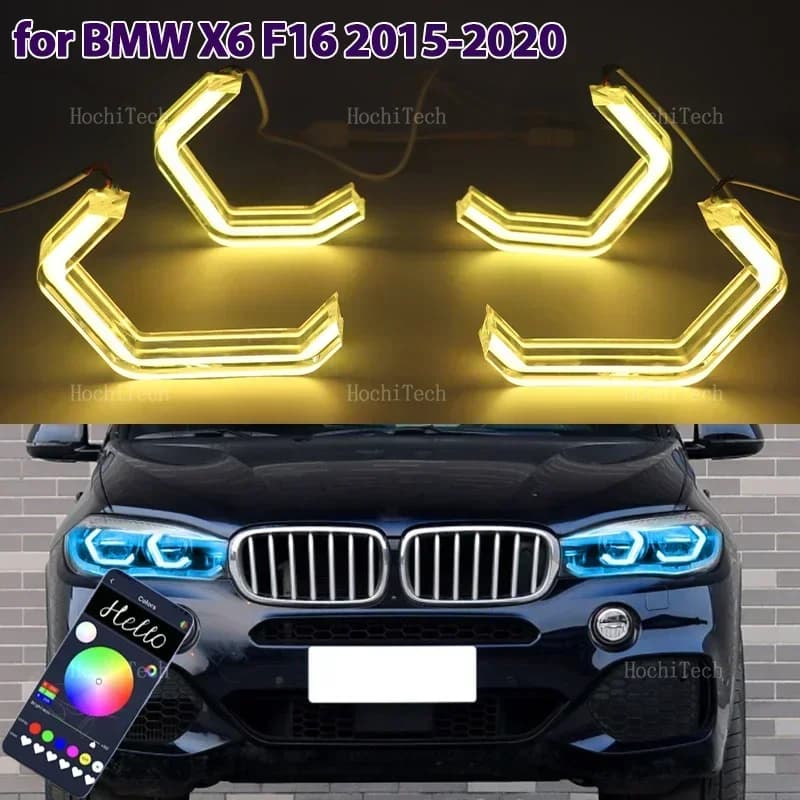 Luci LED RGB Multicolore Controllabili via App, Stile M4, Anelli Luminosi per Fari BMW X6 F16 2015-2019 xDrive35i 50i 30d 35d