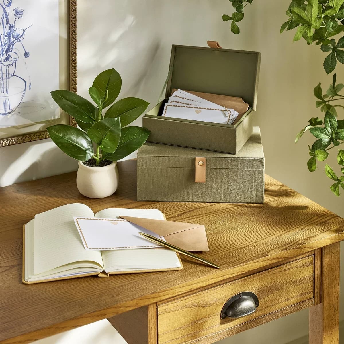 Desk Storage Lidded Fabric Box Green - Hearth & Hand™ with Magnolia