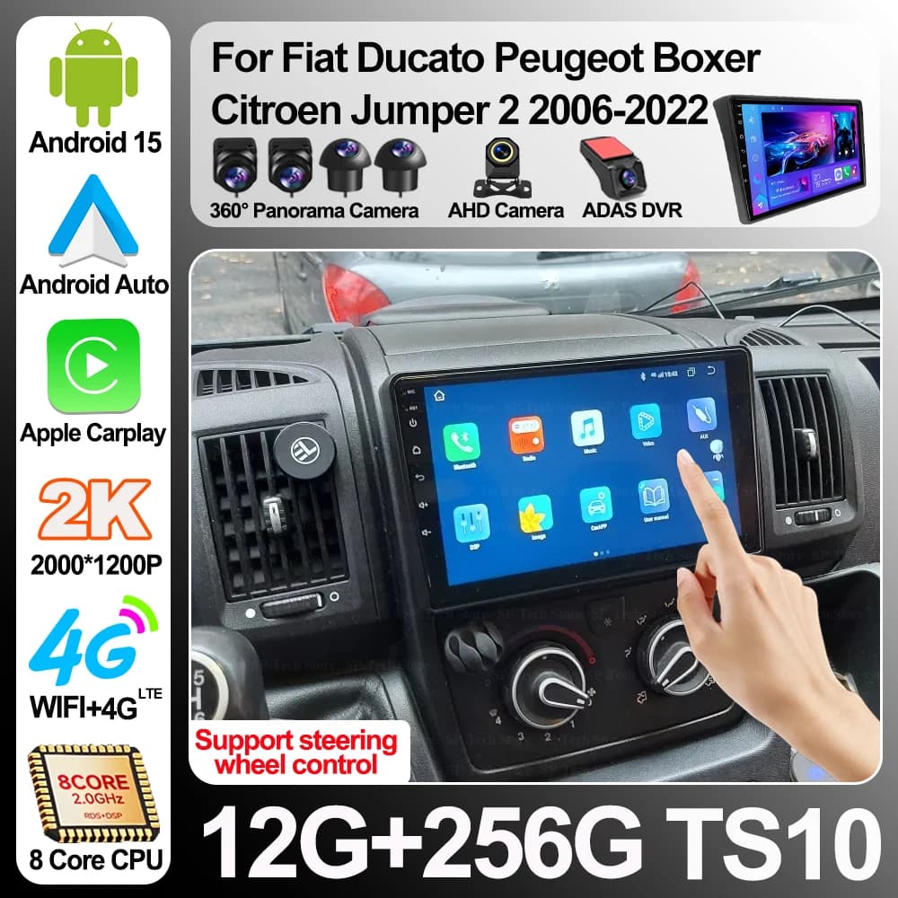 Android 16 per Fiat Ducato, Peugeot Boxer, Citroen Jumper 2 2006-2022, Carplay, Android Auto, Wifi, Bluetooth, GPS, Radio Auto Multimediale, RDS, 5G