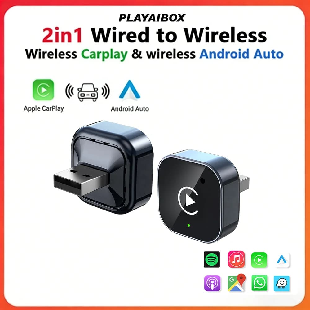PLAYAIBOX Wireless 2in1 Carplay Smart Box Wireless Wired Adapter for Android Auto USB Plug & Play Bluetooth Quick Connection
