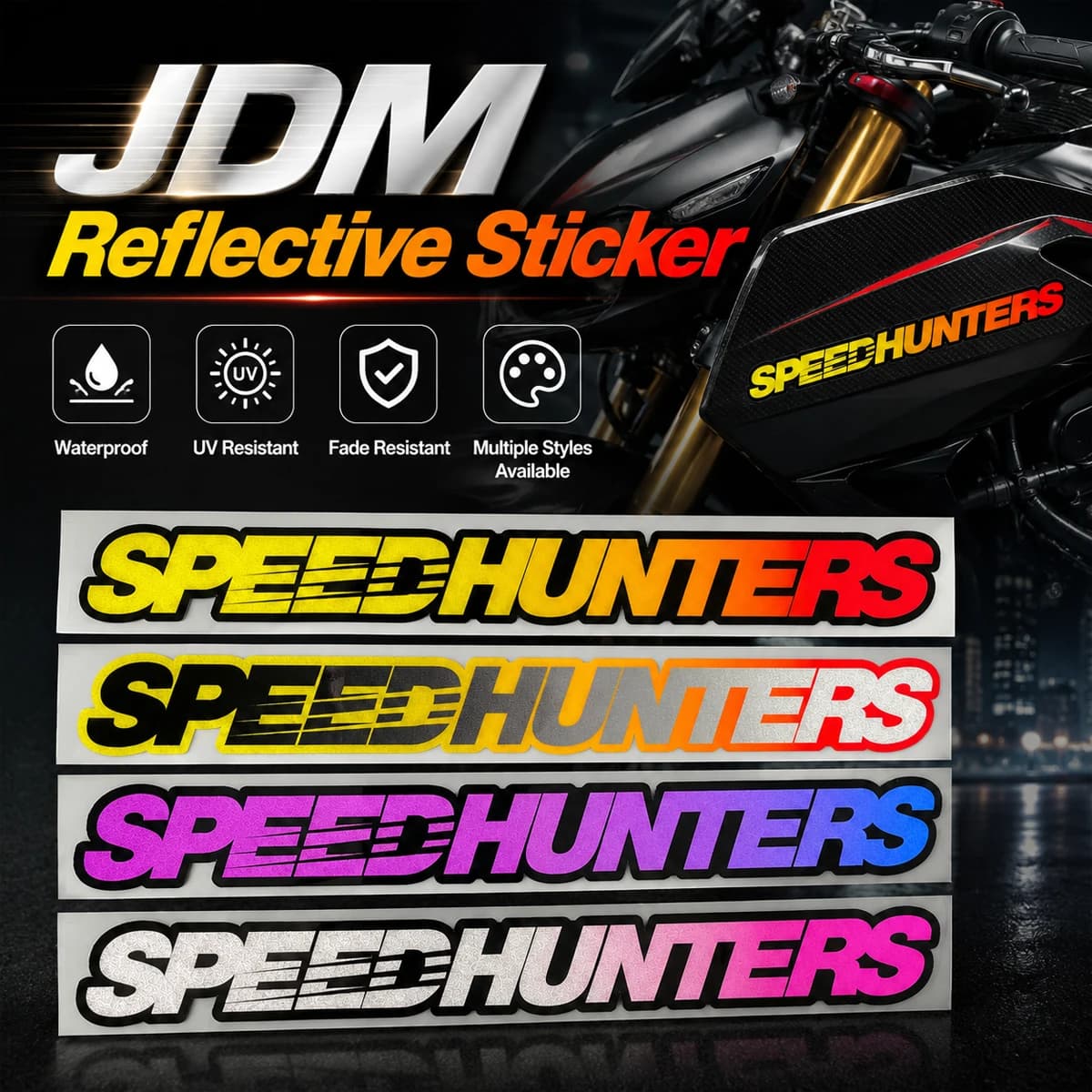 JDM SPEED Reflective Motorcycle Stickers Moto Bike Scooter Body Fuel Tank Fairing Helmet Vinyl Accessories Decals Waterproof