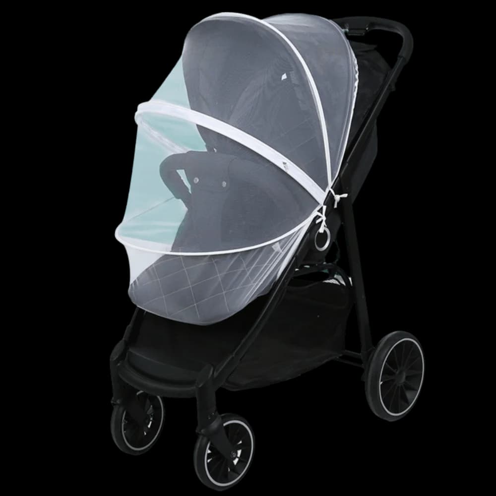 Zanzariera ventilata per passeggino con cerniera, ricamo a cartoni animati, pieghevole, per neonati