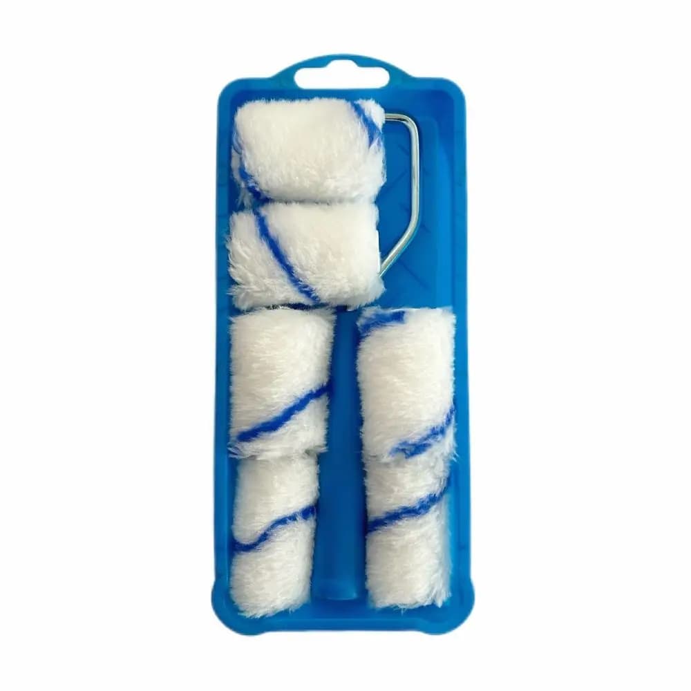 Set di rulli di vernice per tessuti ad alta densità Vassoio di rulli di vernice senza pelucchi da 2 pollici Finitura liscia Mini rulli di vernice per pareti di pittura