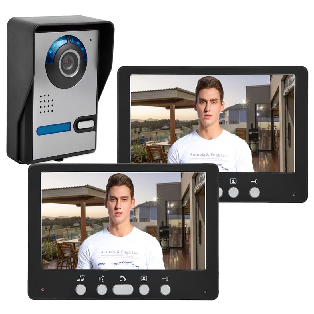 SYSD- Videocitofono da 7" Kit citofono campanello Videocitofono Sistema citofonico vivavoce con telecamera IR esterna impermeabile