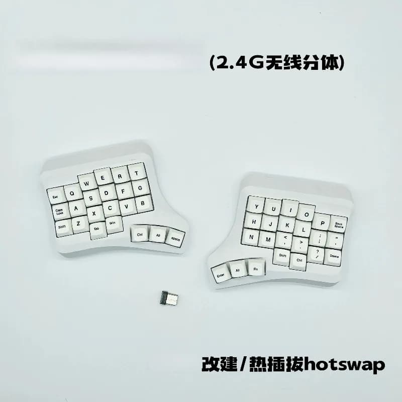 2.4G Wireless Split Curved Mechanical Keyboard 46 Keys Hot Swappable Ergonomic Split Keypad