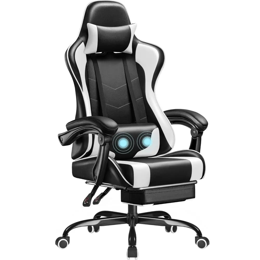 Sedia da Gaming, Sedia per Videogiochi con Poggiapiedi e Supporto Lombare Massaggiante, Sedia Ergonomica per Computer Regolabile in Altezza, Personalizzabile