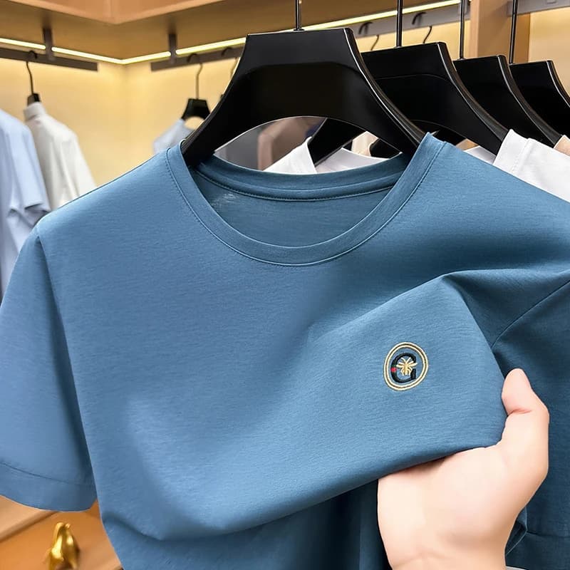 High end brand letter embroidery short sleeve T-shirt men's luxury fashion new casual round neck summer breathable comfort top