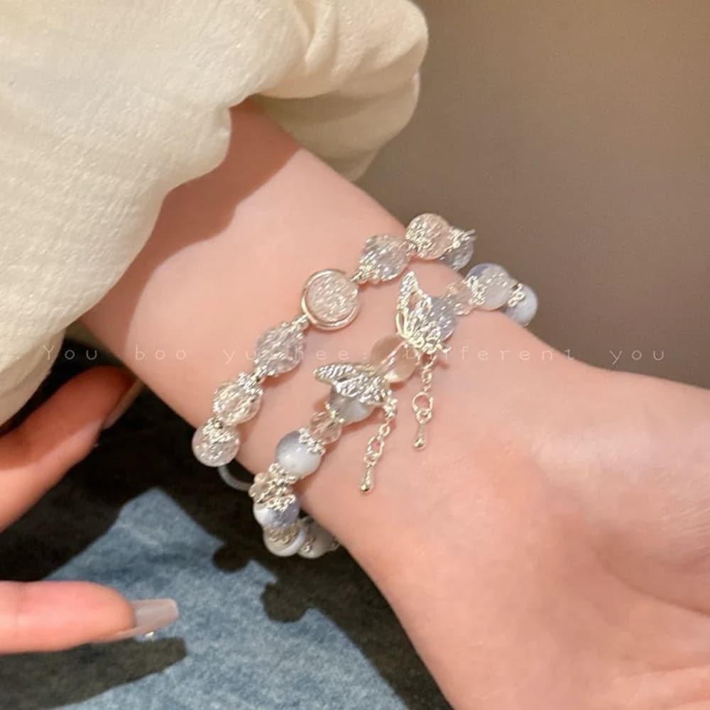 Braccialetto di perline di farfalla di cristallo braccialetti di zirconi al chiaro di luna da donna accessori per gioielli con catena elastica scintillante per ragazze dolci