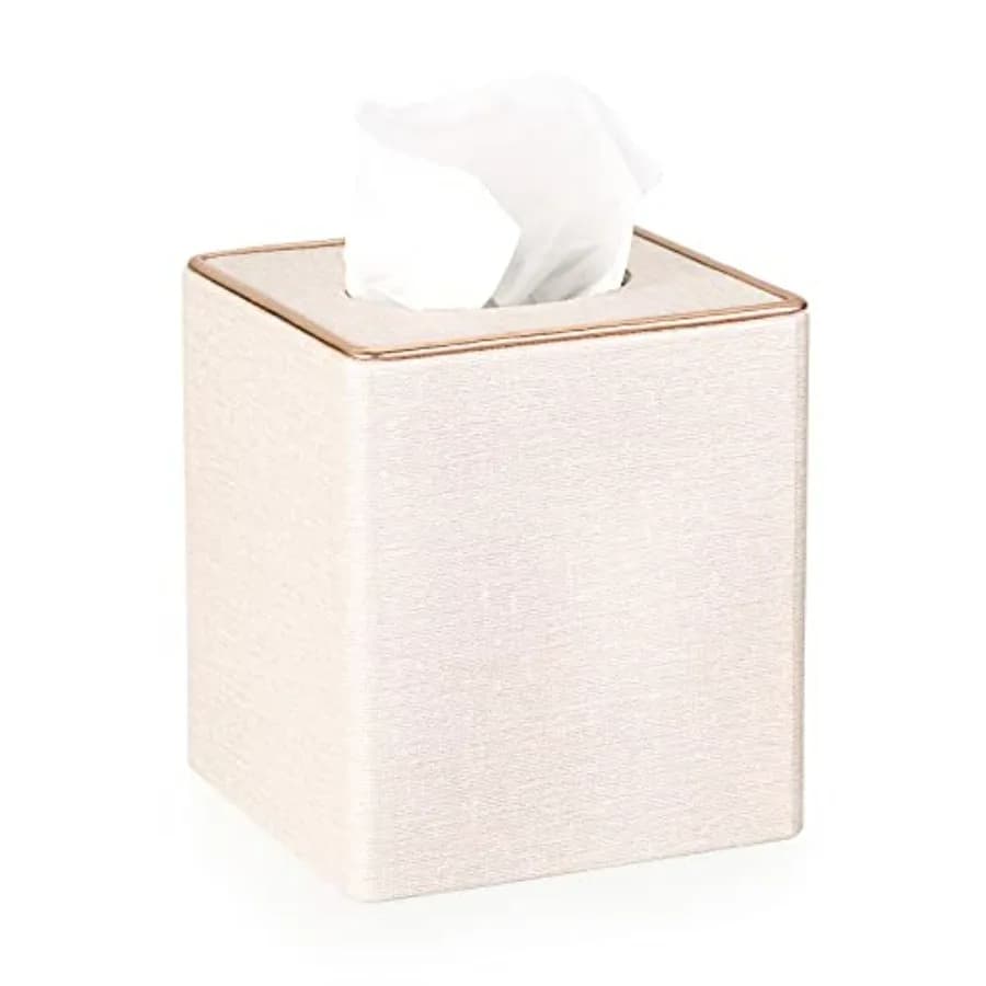 Square Linen Tissue Box Cover - Stylish Cube Tissue Box Holder with Magnetic Bottom, Decorative Tissue Box for Vanity Toilet Ta