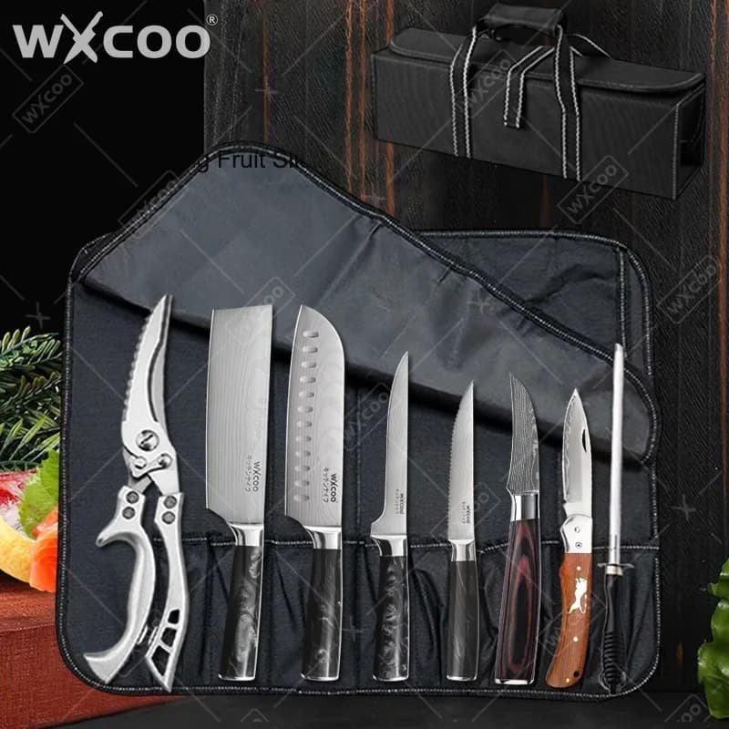 WXCOO Set di 1-9 Coltelli da Cucina, Forbici Potenti per Ossa di Pollo, Mannaia Giapponese, Coltello da Disosso con Scatola, Coltello Santoku Professionale
