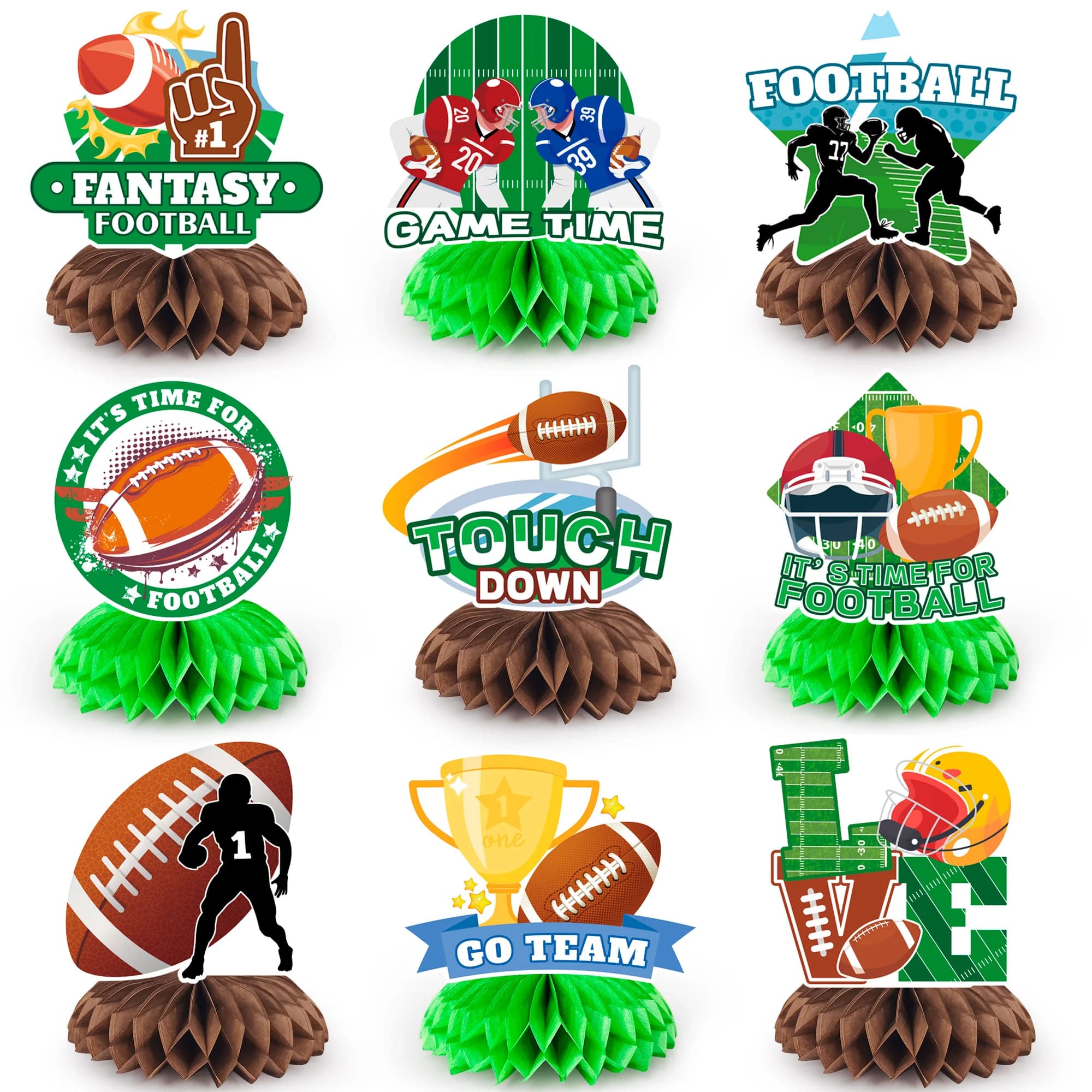 9 Pcs Football Honeycomb Centerpiece Football Table Honeycomb Centerpieces for Football Party Decorations Supplies