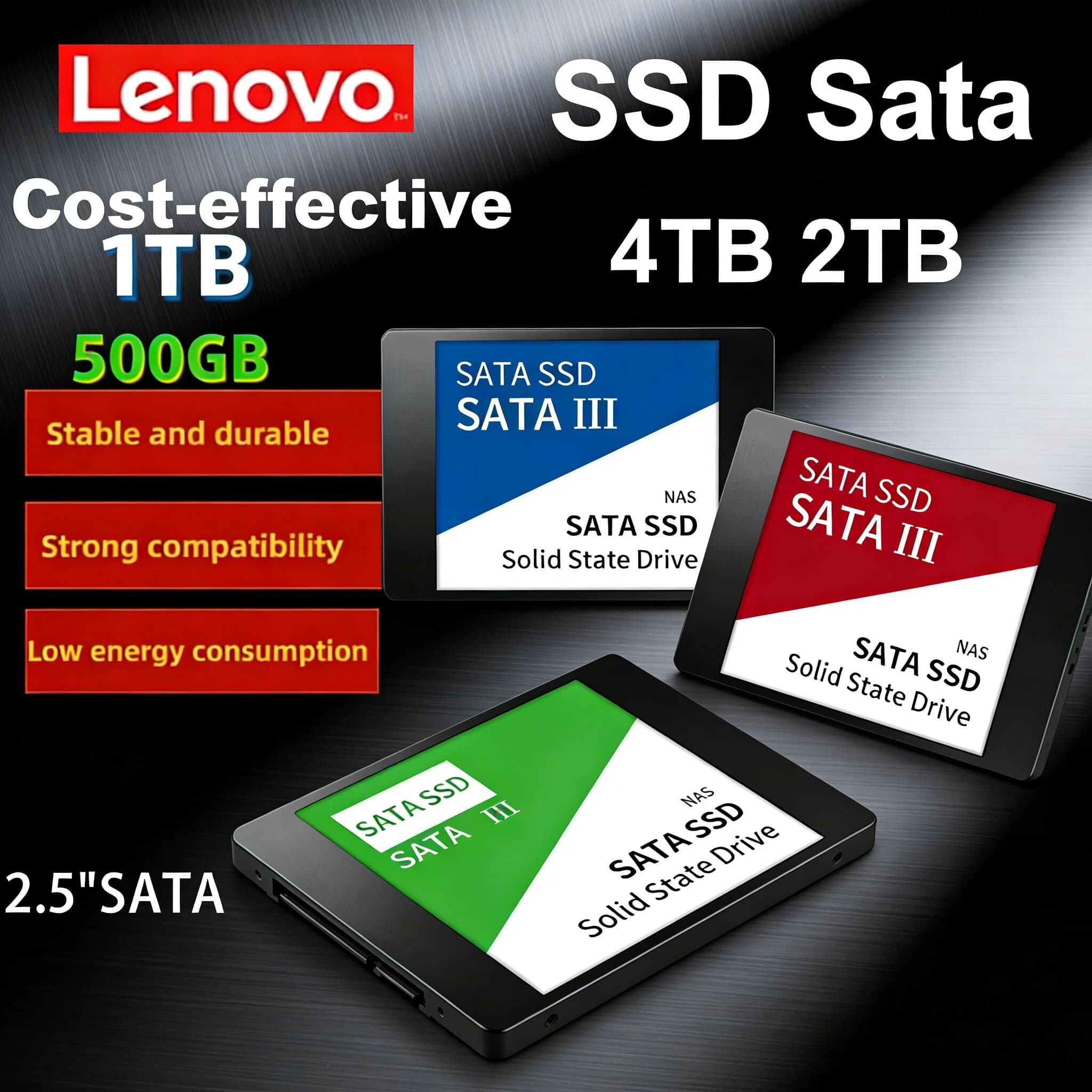 Lenovo per disco rigido interno con interfaccia SATA3, SSD da 2TB/4TB, disco rigido esterno portatile ad alta velocità per laptop