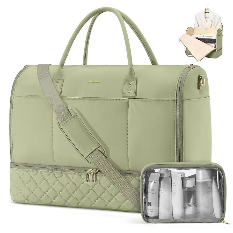 Borsa da viaggio convertibile per indumenti, borsa da viaggio con beauty case, borsa da weekend per donna e uomo con scomparto per scarpe, 2 pezzi