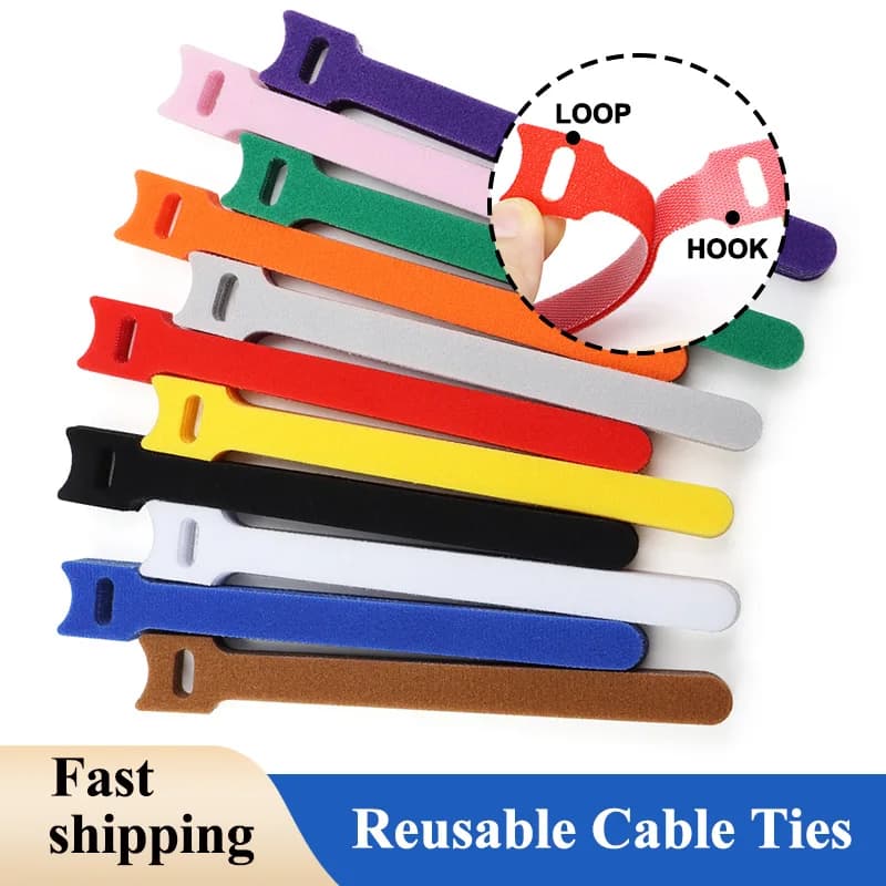 100Pcs Multi-Colour T-Type Cable Ties Reusable Fastening Bundle Hook and Loop Tape Wire Tie Adjustable Cable Strap Organizer Tie