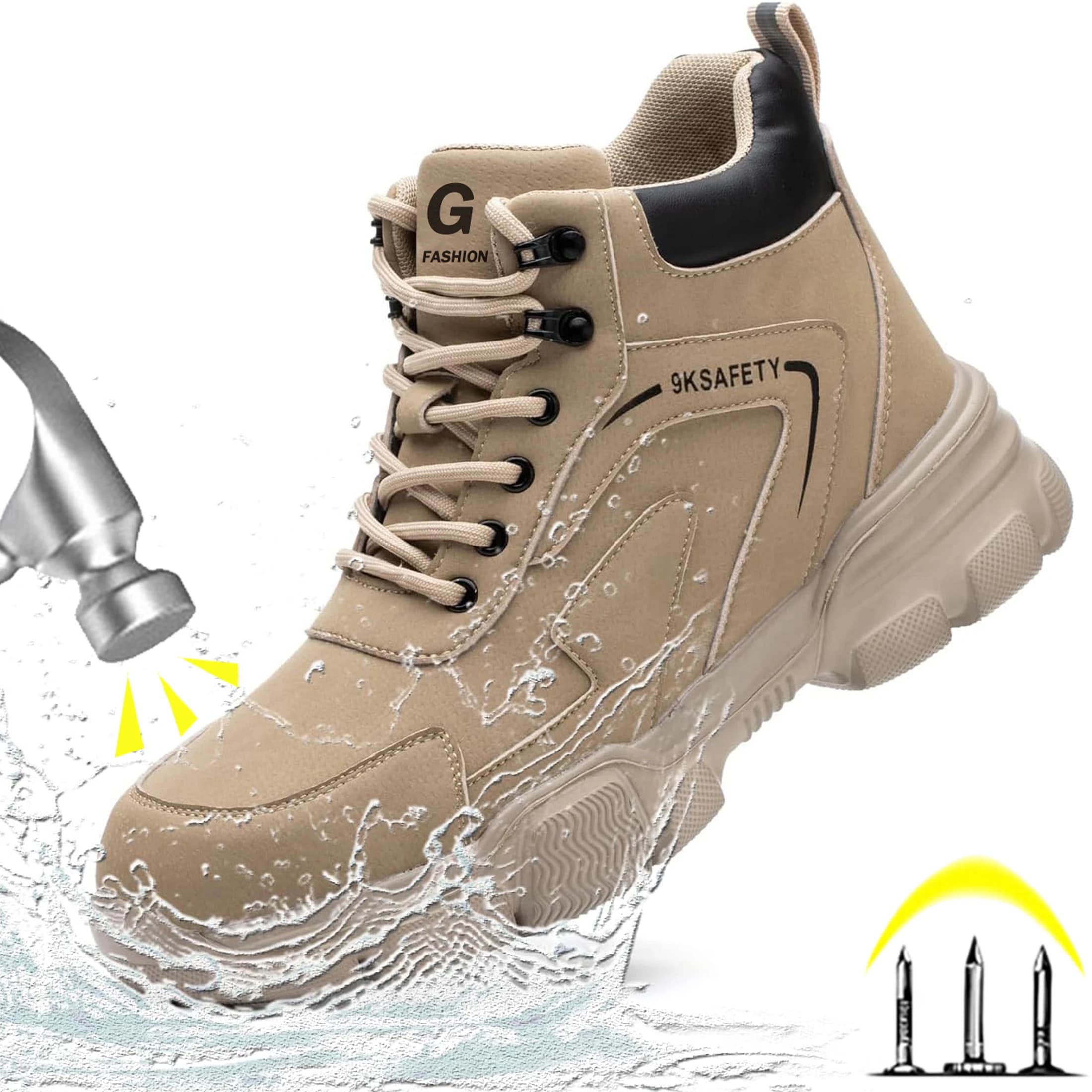 Stivali di Sicurezza Unisex Marroni Alti in PU, Idrorepellenti, Leggeri, Antiurto, Antiperforazione, Comodi e Resistenti all'Usura per Lavori Edili e Industriali